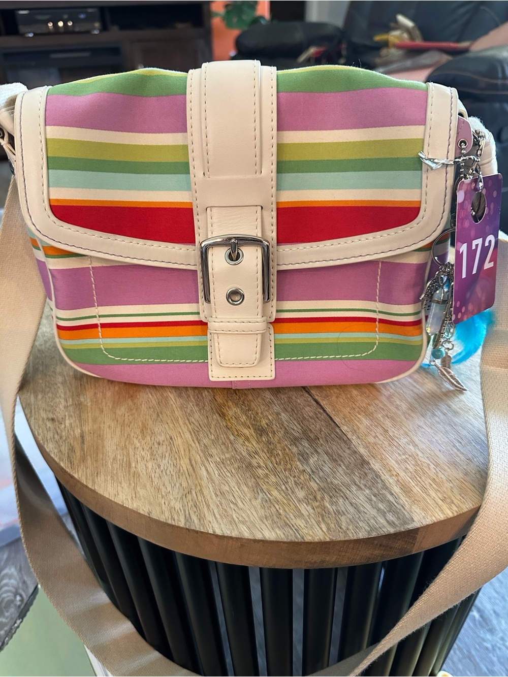 Coach Hampton  Flap Convertible Multicolor Striped Crossbody
